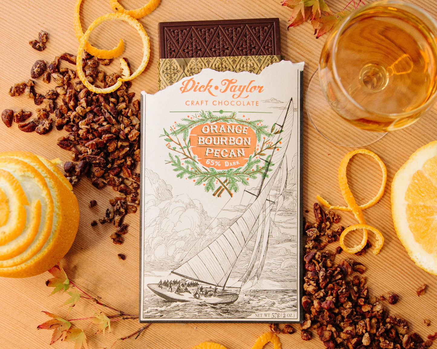 Dick Taylor 'Orange Bourbon Pecan' 65% Dark Bean to Bar